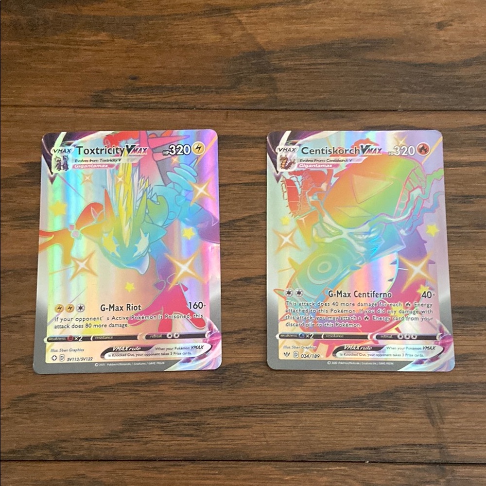 Pokemon Toxtricity VMAX and Centiskorch VMAX Holo Cards